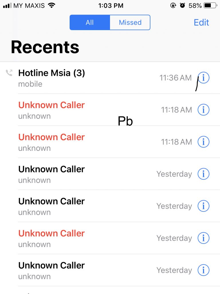 Masaalah unknown caller id
